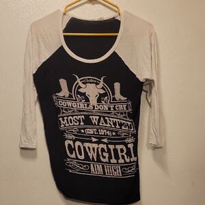 Cowgirl Graphic Raglan Top - Black and White